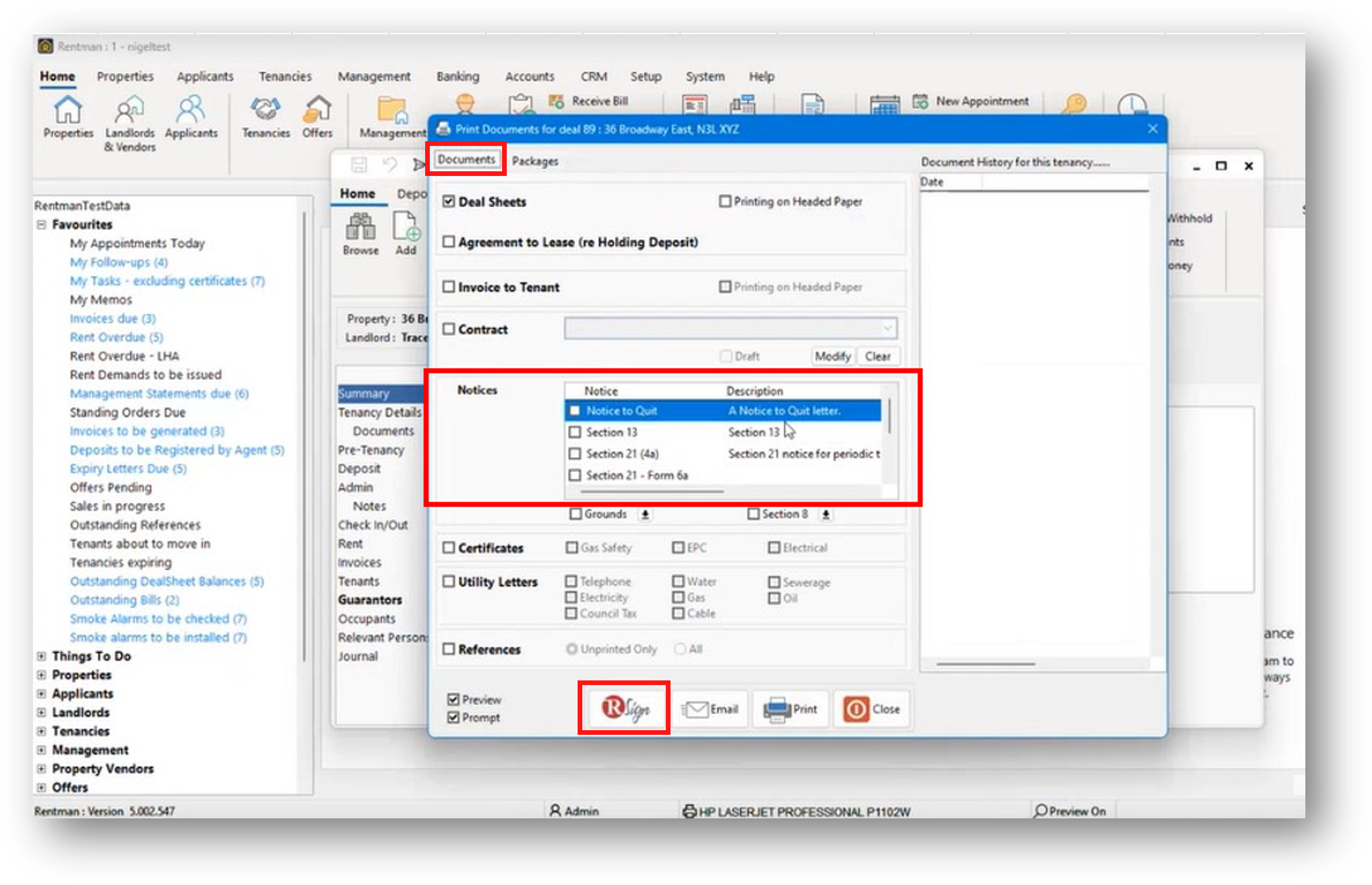 Select Documents in Rentman & Send to RSign